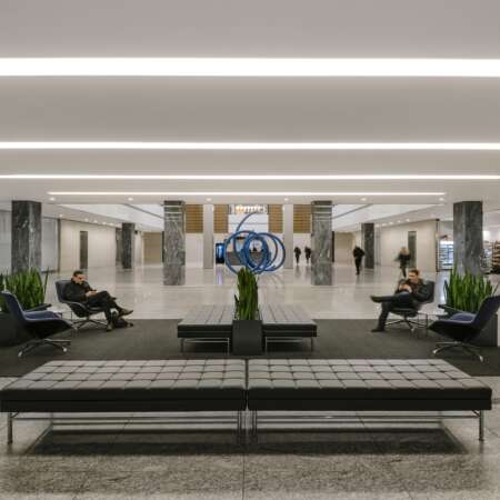 People sitting in the lobby of 237 Park Ave